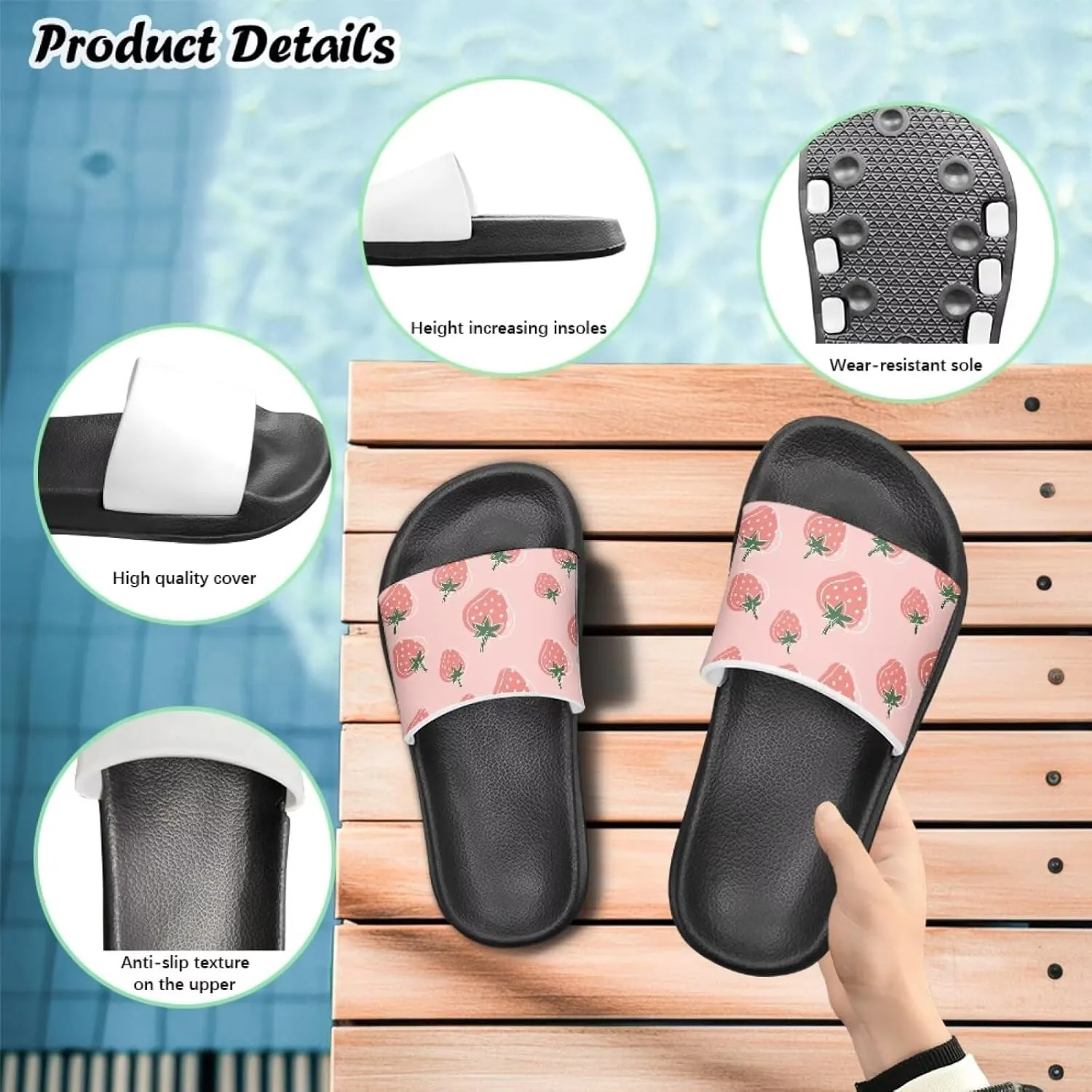 UNICEU Fruit Print Slides Sandals for Kids Quick Dry Comfortable Shower Slippers Slip On Open Toe Water Shoes for Beach