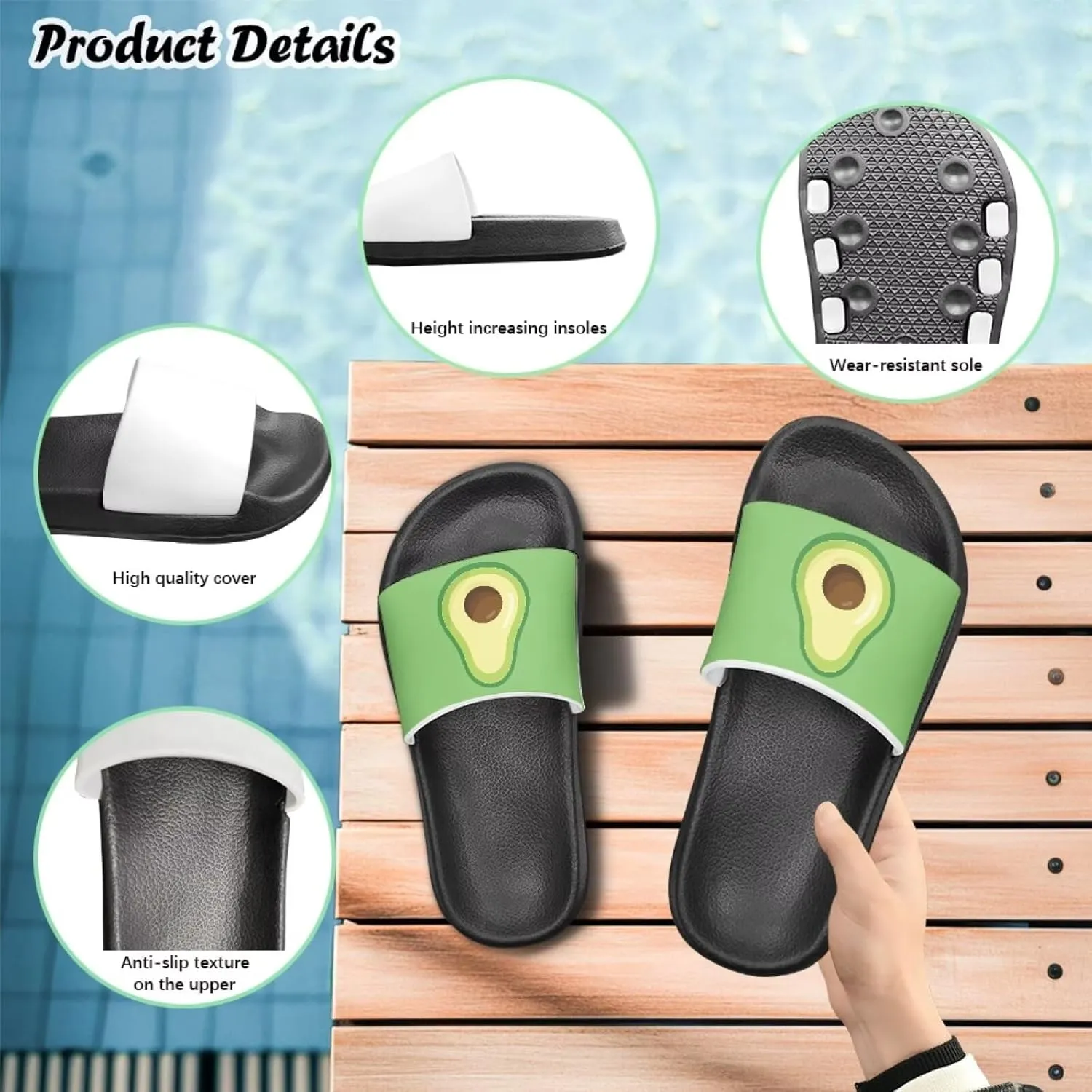 UNICEU Fruit Print Slides Sandals for Kids Quick Dry Comfortable Shower Slippers Slip On Open Toe Water Shoes for Beach
