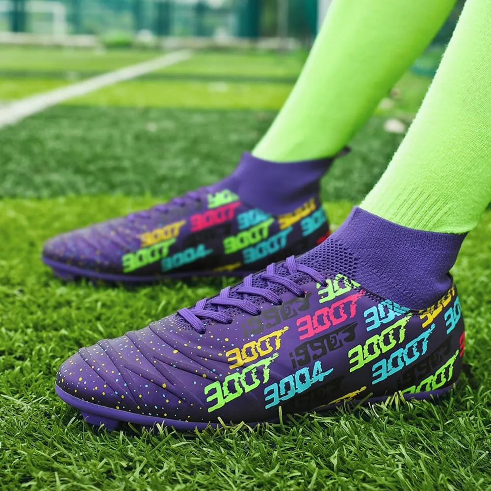 Unisex FG Cleats Training Athletic Non-Slip Long Studs High-Top Football Soccer Shoes for Youth