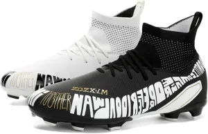 Unisex FG Cleats Training Athletic Non-Slip Long Studs High-Top Football Soccer Shoes for Youth