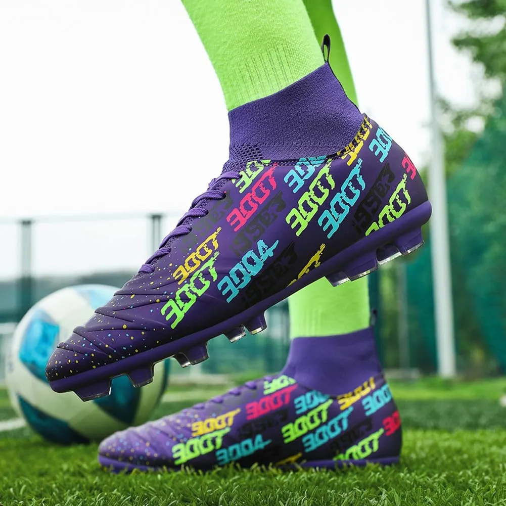 Unisex FG Cleats Training Athletic Non-Slip Long Studs High-Top Football Soccer Shoes for Youth