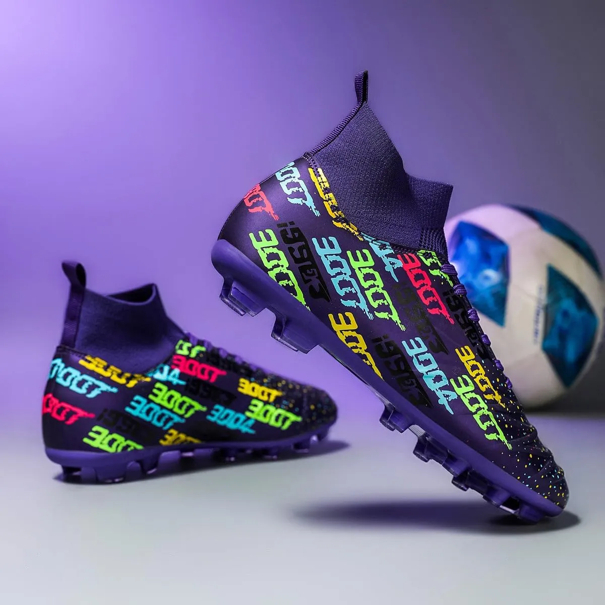 Unisex FG Cleats Training Athletic Non-Slip Long Studs High-Top Football Soccer Shoes for Youth