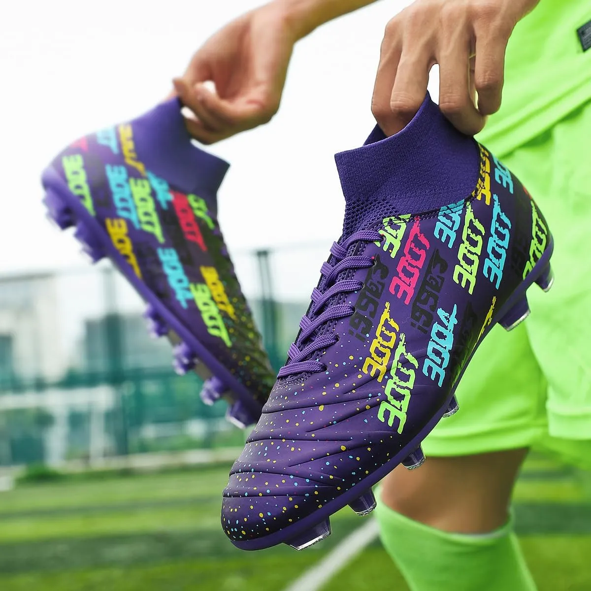 Unisex FG Cleats Training Athletic Non-Slip Long Studs High-Top Football Soccer Shoes for Youth