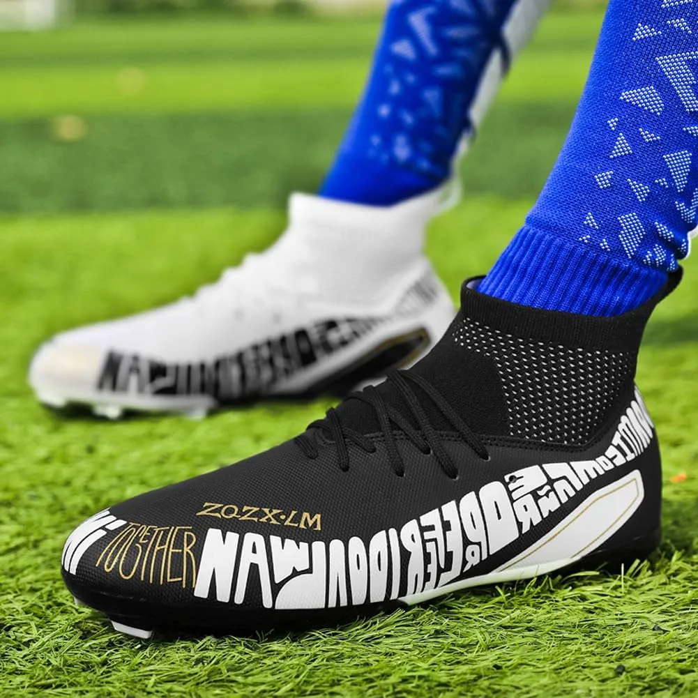 Unisex FG Cleats Training Athletic Non-Slip Long Studs High-Top Football Soccer Shoes for Youth