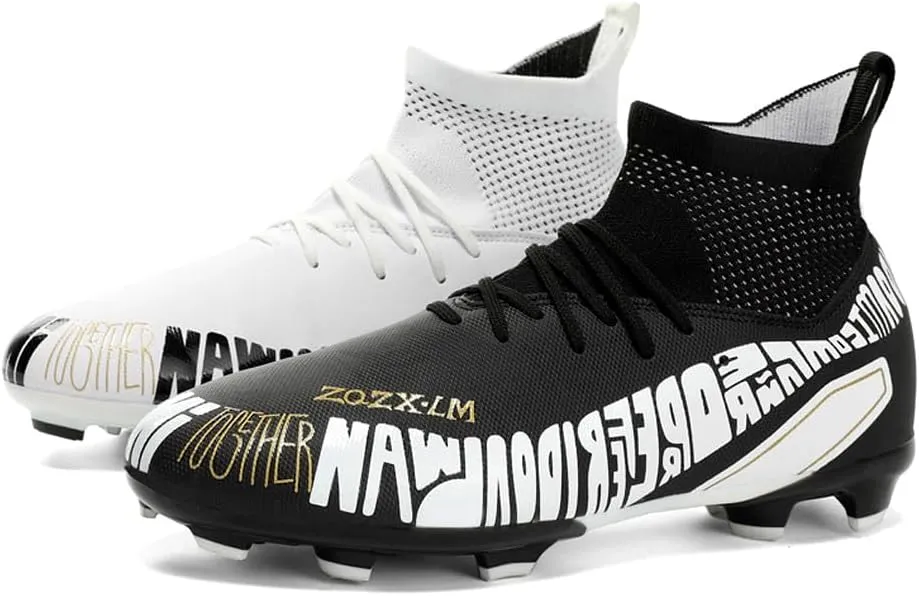 Unisex FG Cleats Training Athletic Non-Slip Long Studs High-Top Football Soccer Shoes for Youth
