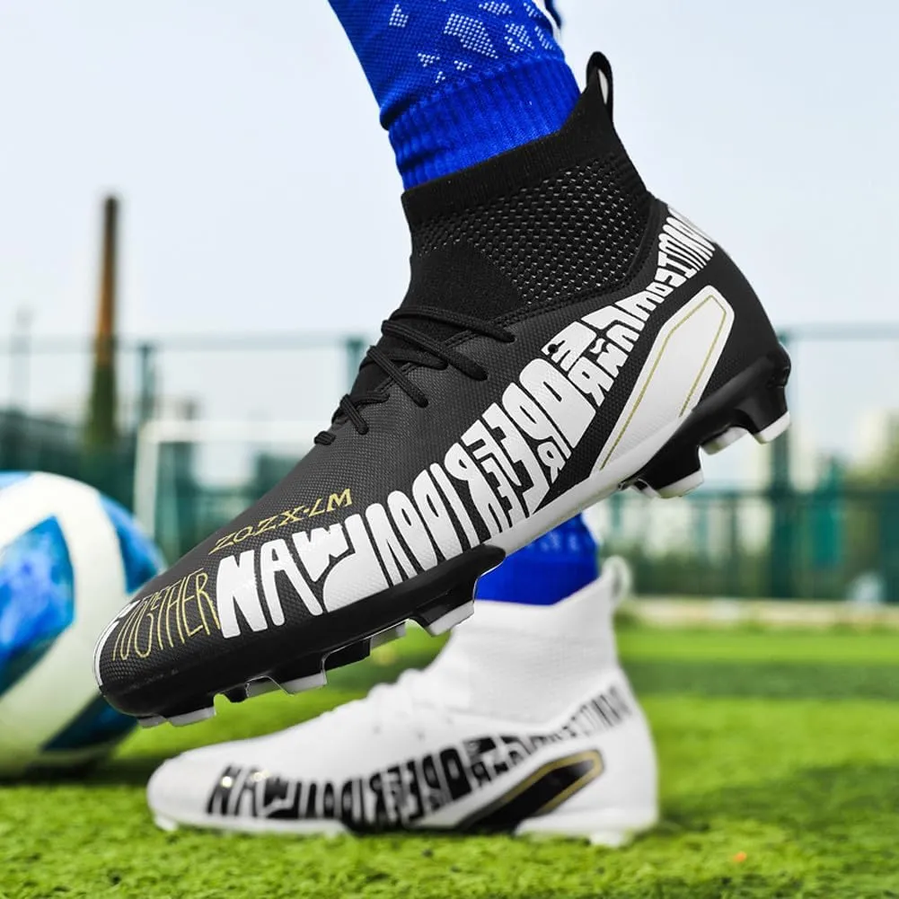 Unisex FG Cleats Training Athletic Non-Slip Long Studs High-Top Football Soccer Shoes for Youth