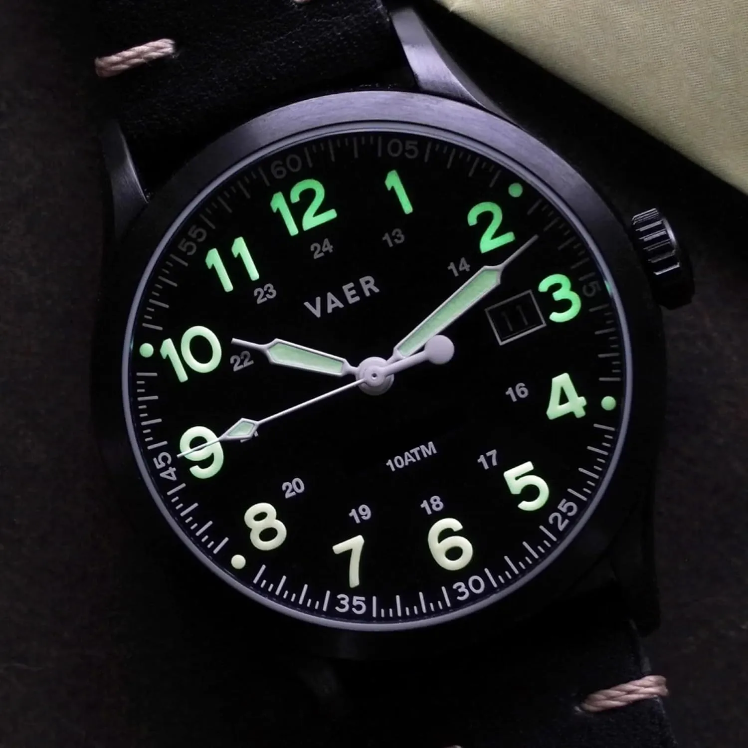 Vaer Men’s Field Watch, Quartz Movement for Accurate Timing, Scratch Resistant Sapphire Crystal, Locking Screw-Down Crown, Iconic Replica of The A-11 Military Watch for Men of WW2 - Gifts for Dad