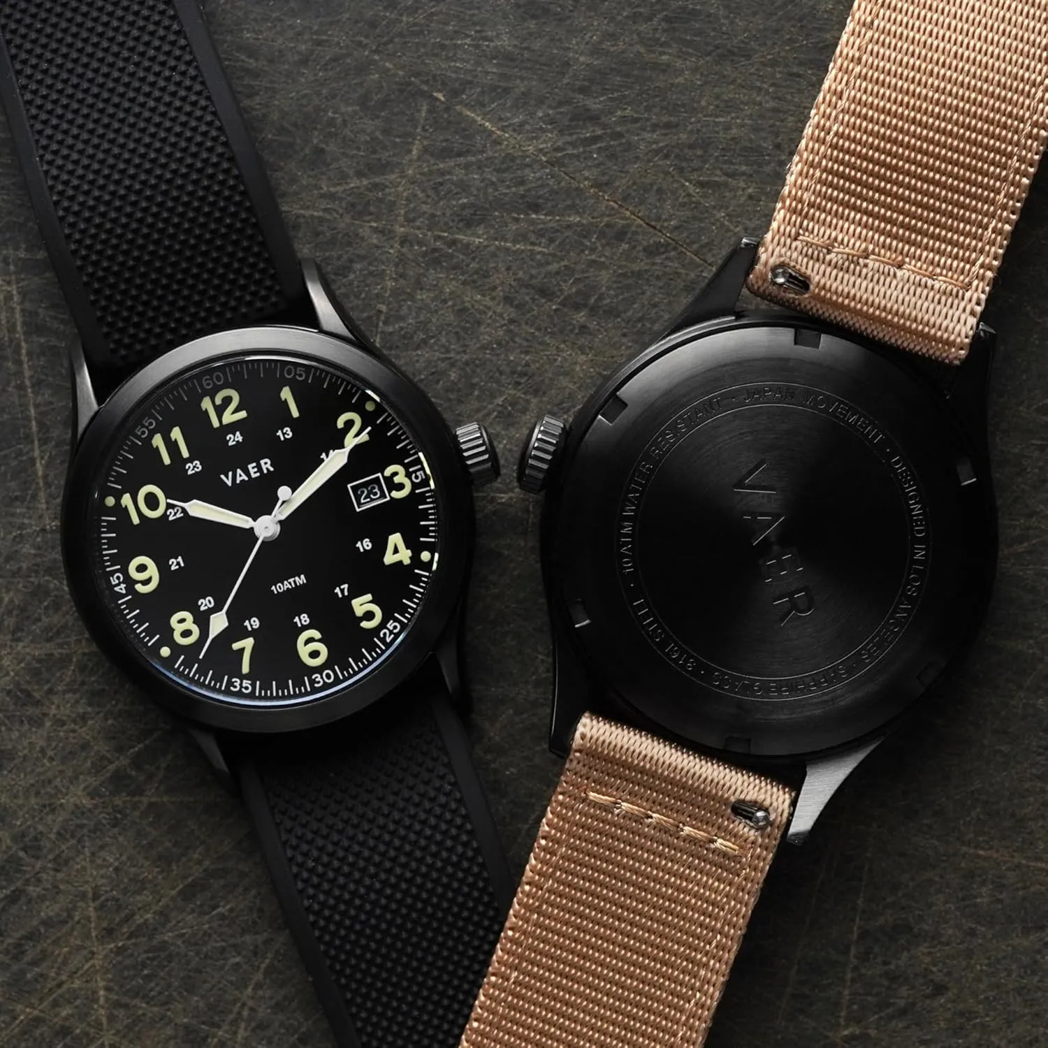 Vaer Men’s Field Watch, Quartz Movement for Accurate Timing, Scratch Resistant Sapphire Crystal, Locking Screw-Down Crown, Iconic Replica of The A-11 Military Watch for Men of WW2 - Gifts for Dad