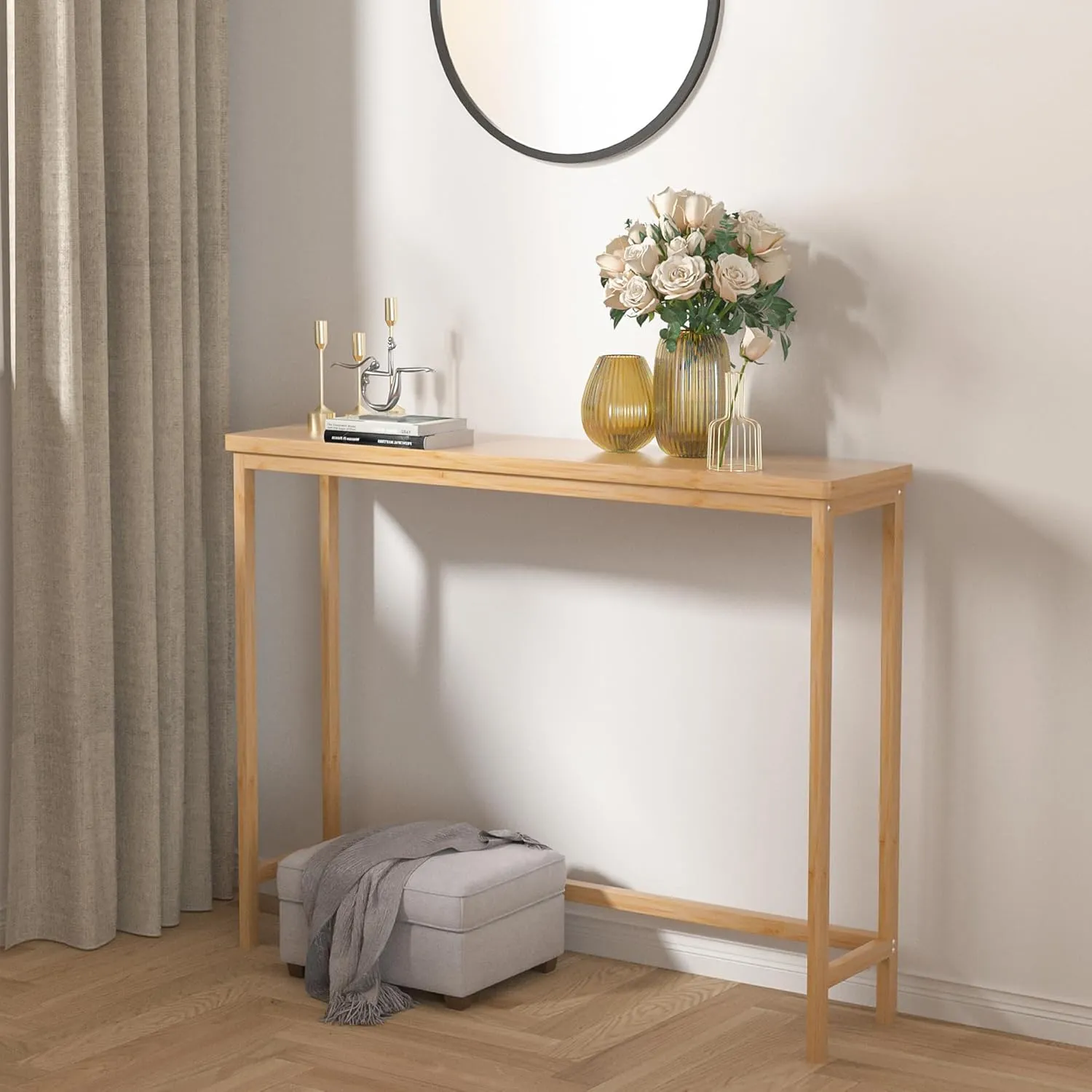 VASMIA Console Table, Entryway Table, Narrow Sofa Table, 39" Bamboo Hallway Table for Entryway, Living Room, Bedroom, Foyer, Natural