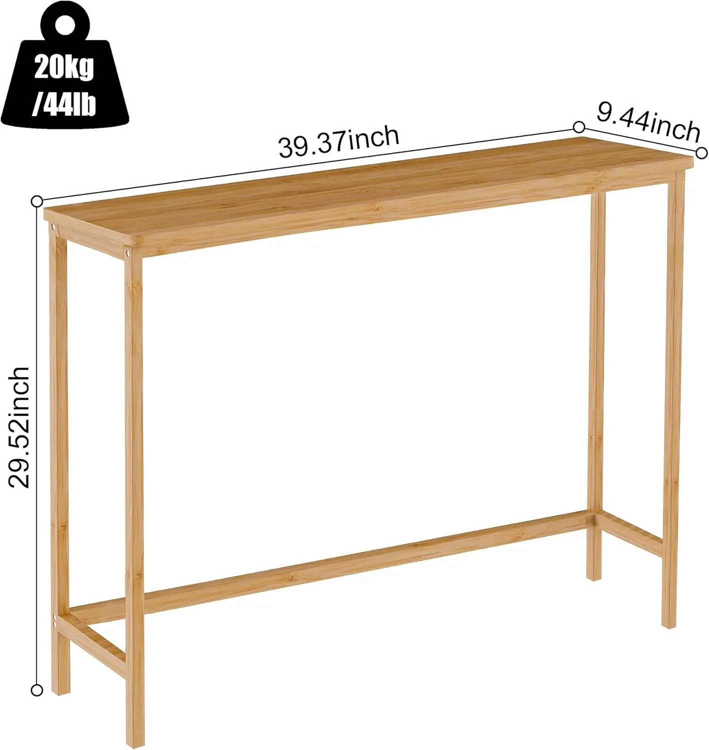 VASMIA Console Table, Entryway Table, Narrow Sofa Table, 39" Bamboo Hallway Table for Entryway, Living Room, Bedroom, Foyer, Natural
