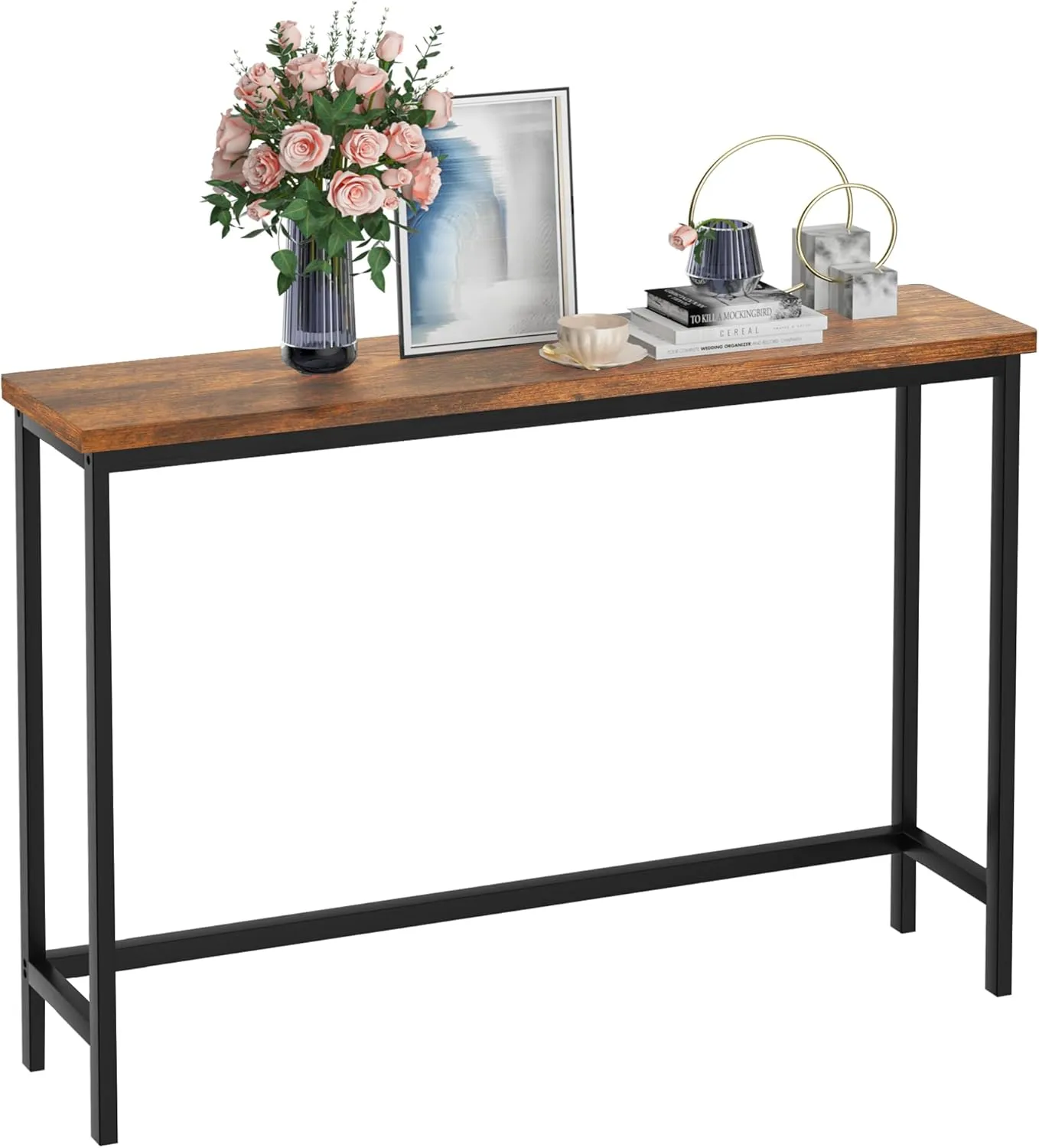 VASMIA Console Table, Entryway Table, Narrow Sofa Table, 39" Hallway Table for Entryway, Living Room, Bedroom, Foyer, Rustic Brown and Black