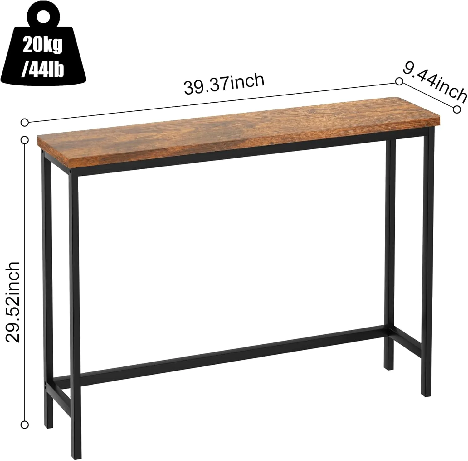 VASMIA Console Table, Entryway Table, Narrow Sofa Table, 39" Hallway Table for Entryway, Living Room, Bedroom, Foyer, Rustic Brown and Black
