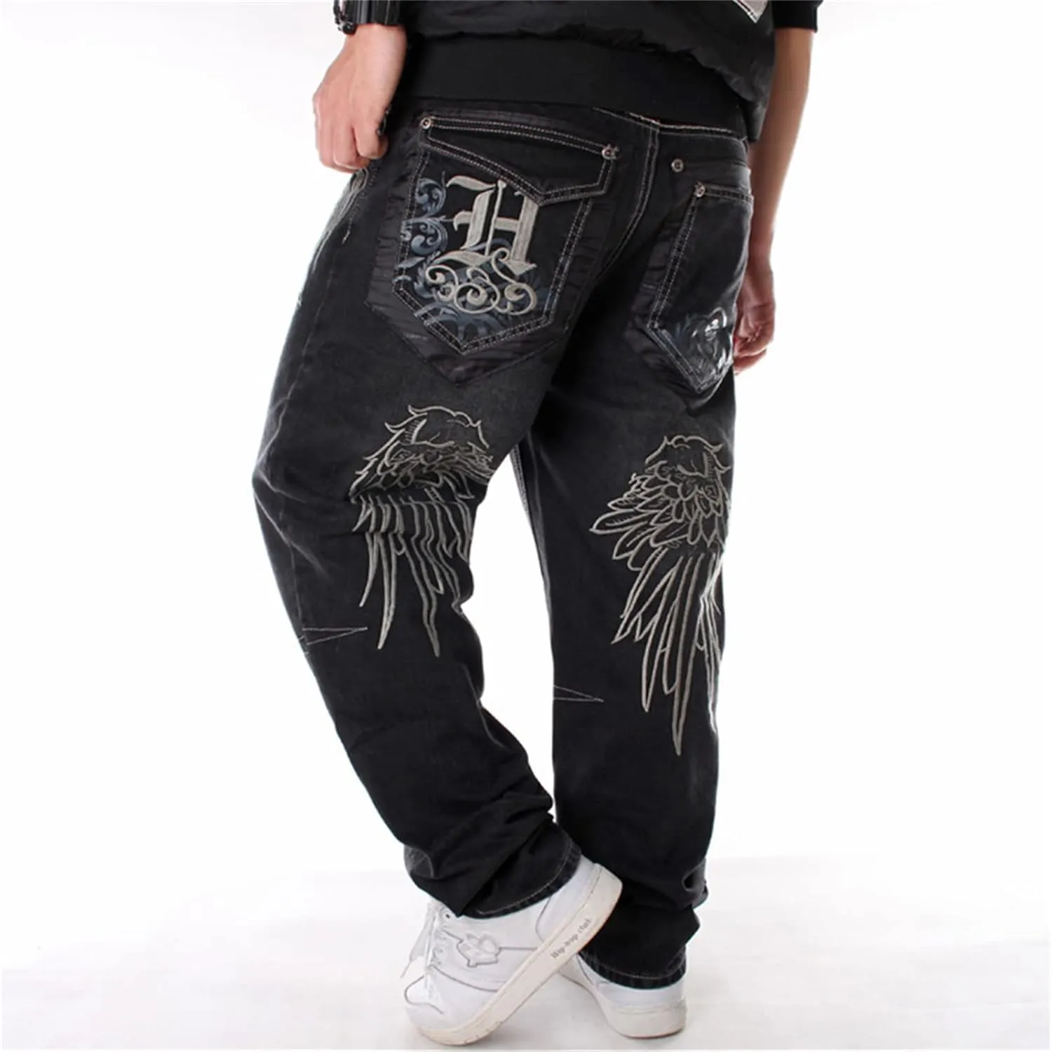 Veroders Men's Baggy Hip Hop Black Jeans- Loose Skateboard Pants Straight Baggy Skater Blue Jeans for Men