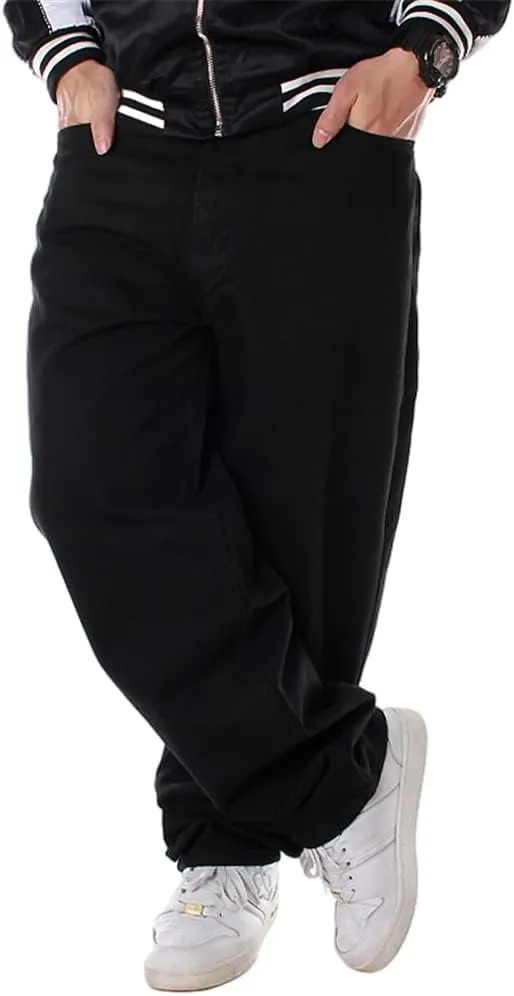 Veroders Men's Baggy Hip Hop Black Jeans- Loose Skateboard Pants Straight Baggy Skater Blue Jeans for Men