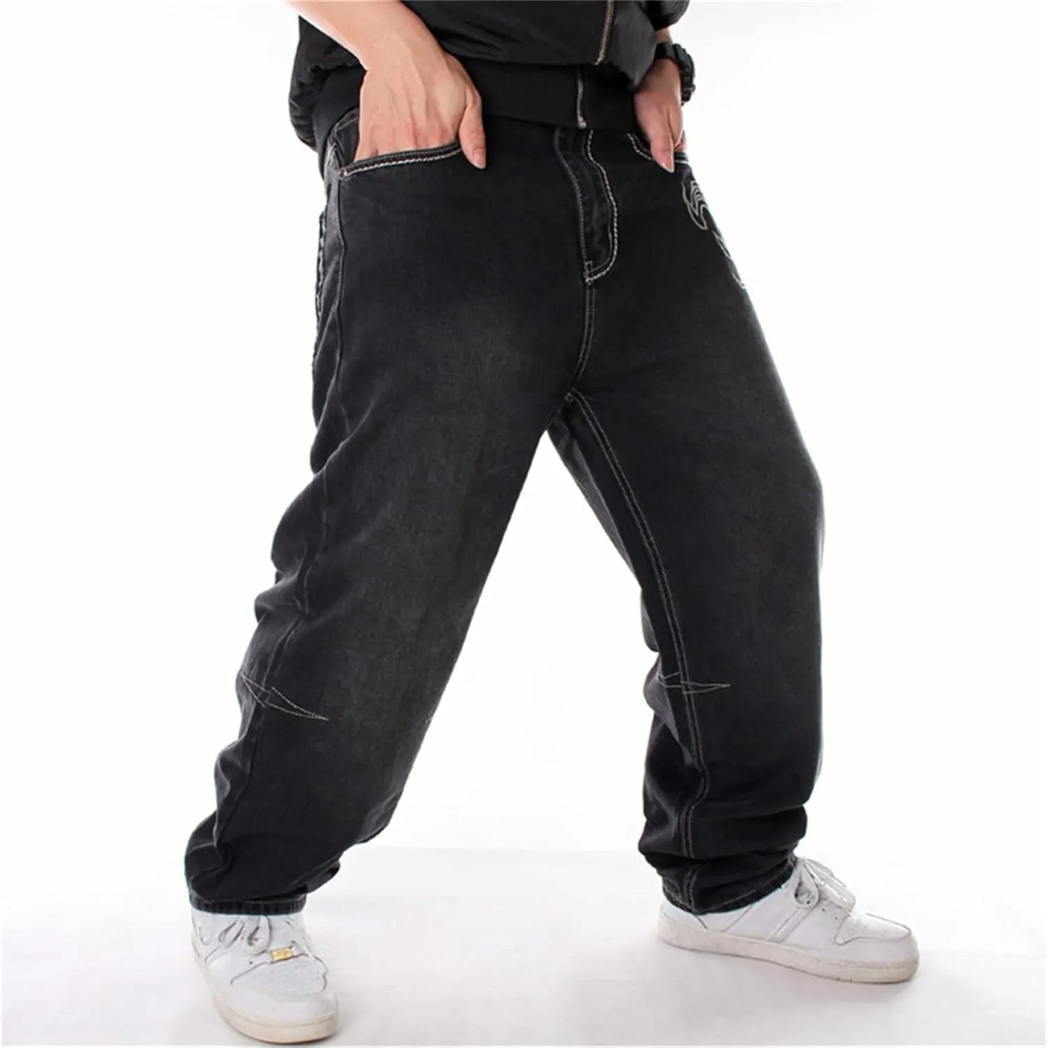 Veroders Men's Baggy Hip Hop Black Jeans- Loose Skateboard Pants Straight Baggy Skater Blue Jeans for Men