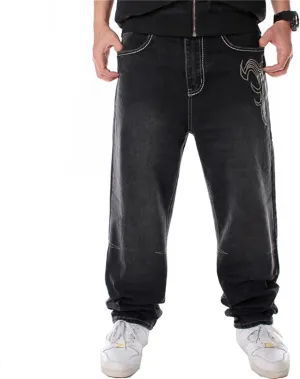 Veroders Men's Baggy Hip Hop Black Jeans- Loose Skateboard Pants Straight Baggy Skater Blue Jeans for Men