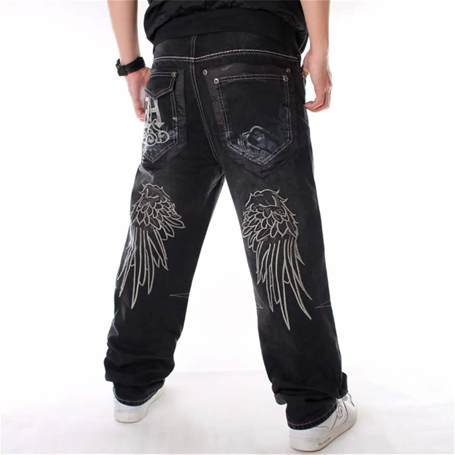 Veroders Men's Baggy Hip Hop Black Jeans- Loose Skateboard Pants Straight Baggy Skater Blue Jeans for Men