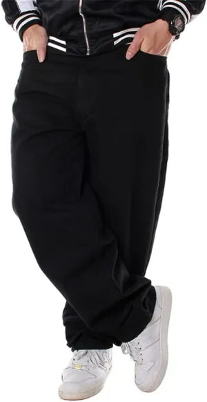 Veroders Men's Baggy Hip Hop Black Jeans- Loose Skateboard Pants Straight Baggy Skater Blue Jeans for Men
