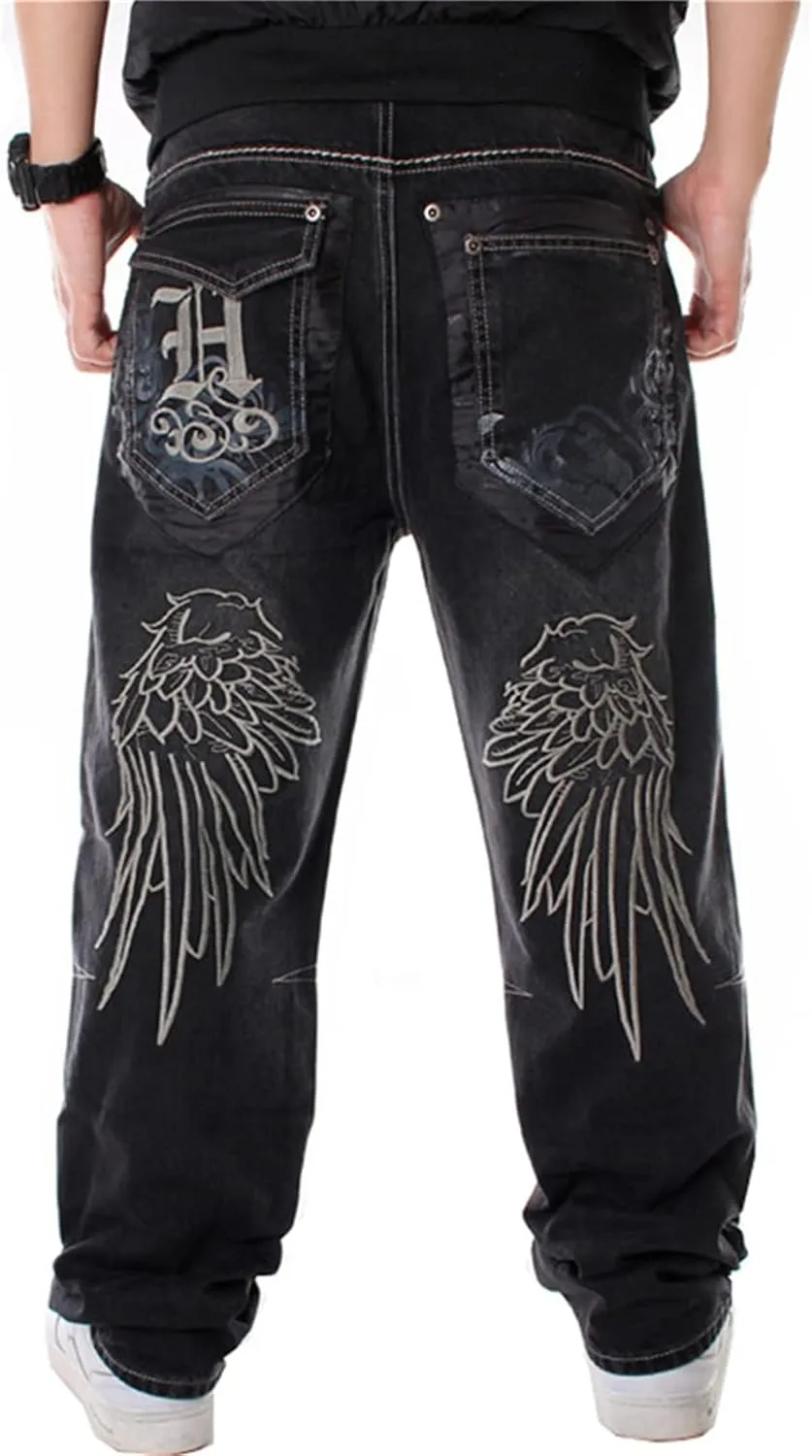 Veroders Men's Baggy Hip Hop Black Jeans- Loose Skateboard Pants Straight Baggy Skater Blue Jeans for Men