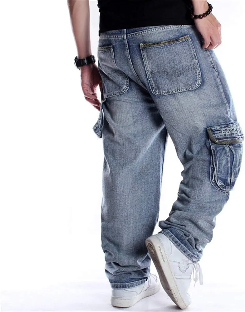 Veroders Men's Baggy Hip Hop Blue Jeans Loose Skateboard Pants Straight Baggy Skater Jeans for Men