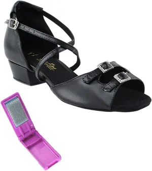 Very Fine Dance Shoes - Ladies Practice, Cuban Low Heel, Waltz Ballroom Dance Shoes - 1620FT - 1-inch Heel and Foldable Brush Bundle