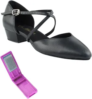 Very Fine Dance Shoes - Ladies Practice, Cuban Low Heel, Waltz Ballroom Dance Shoes - 9691FT - 1-inch Heel and Foldable Brush Bundle