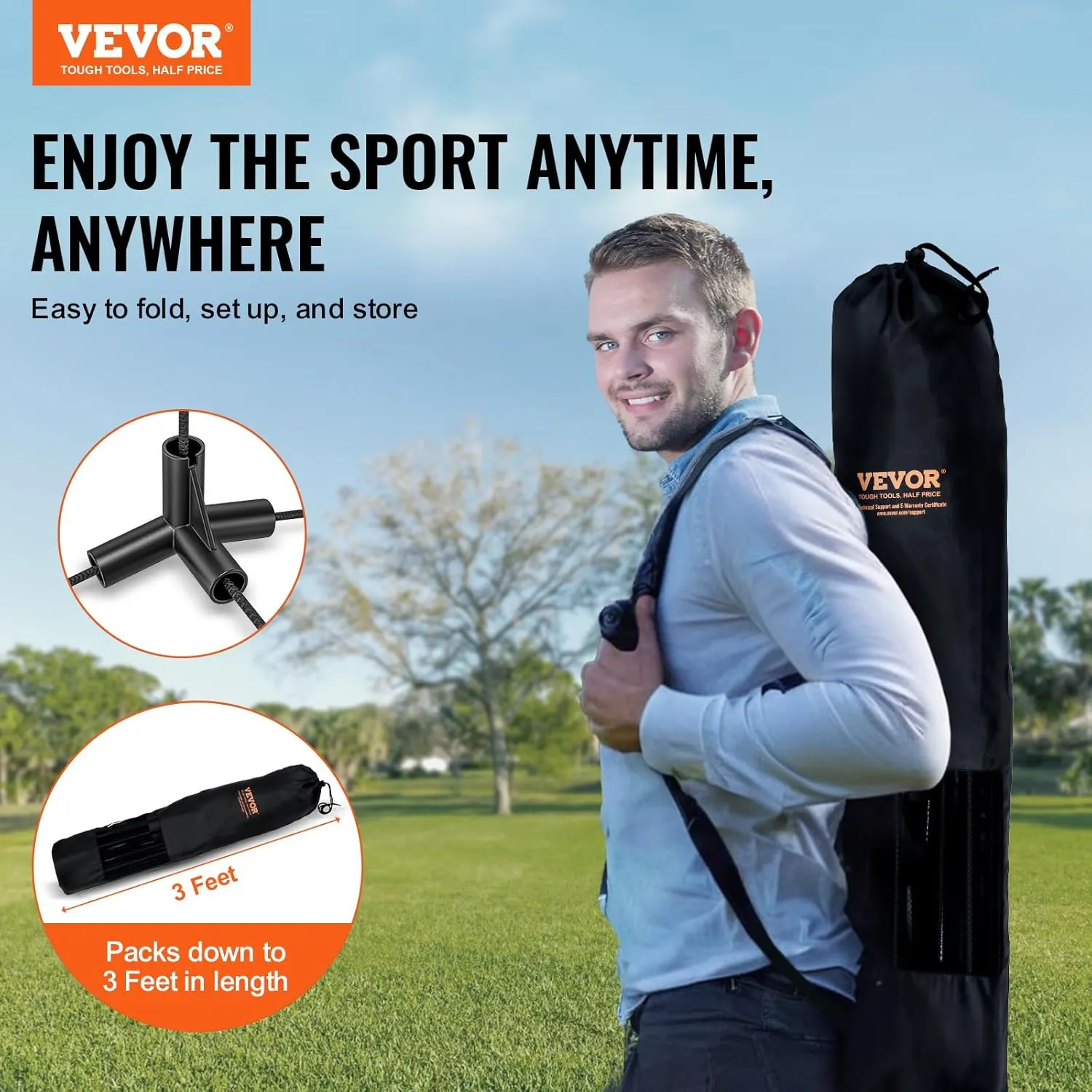 VEVOR Badminton Net, Height Adjustable Volleyball Net, Wide Foldable Pickleball Net, Portable Easy Setup Tennis Net Set with Poles, Stand and Carry Bag, for Kids Backyard Game Indoor Outdoor Use