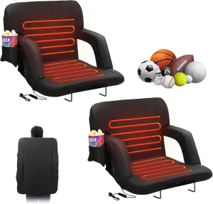 VEVOR Stadium Seat with Back Support, Wide Bleacher Seat Back, Folding Portable Padded Reclining Chair with Hook Pocket Cupholder, Ideal for Sport Event Beach Camping Concert