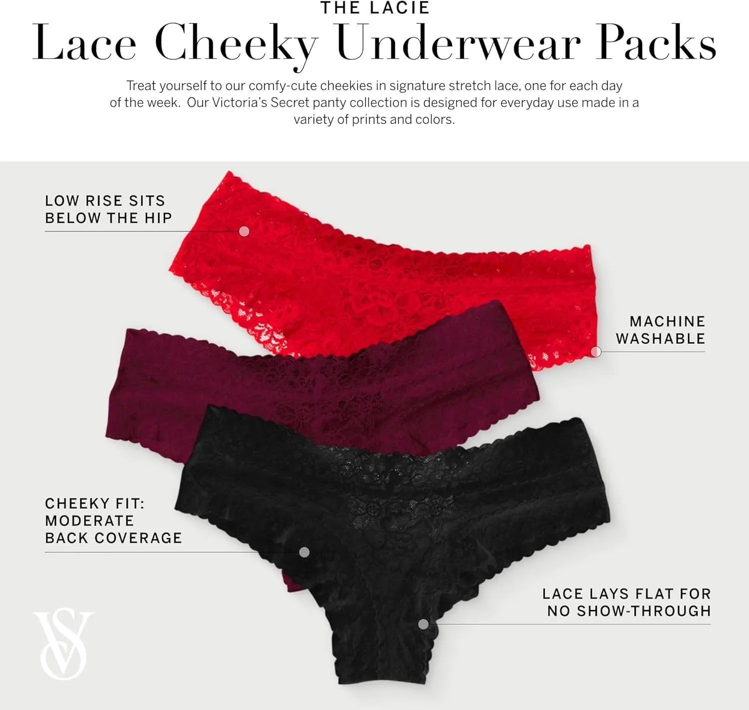 Victoria's Secret Women's Lace Cheeky Underwear, Minimal Coverage Panties for Women, Multi Pack (XS-XXL)