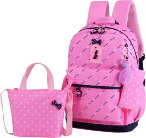 VIDOSCLA 3Pcs Heart Printing Backpack Sets Bowknot Primary Schoolbag Travel Daypack Shoulder Bag Girls Rucksack knapsack