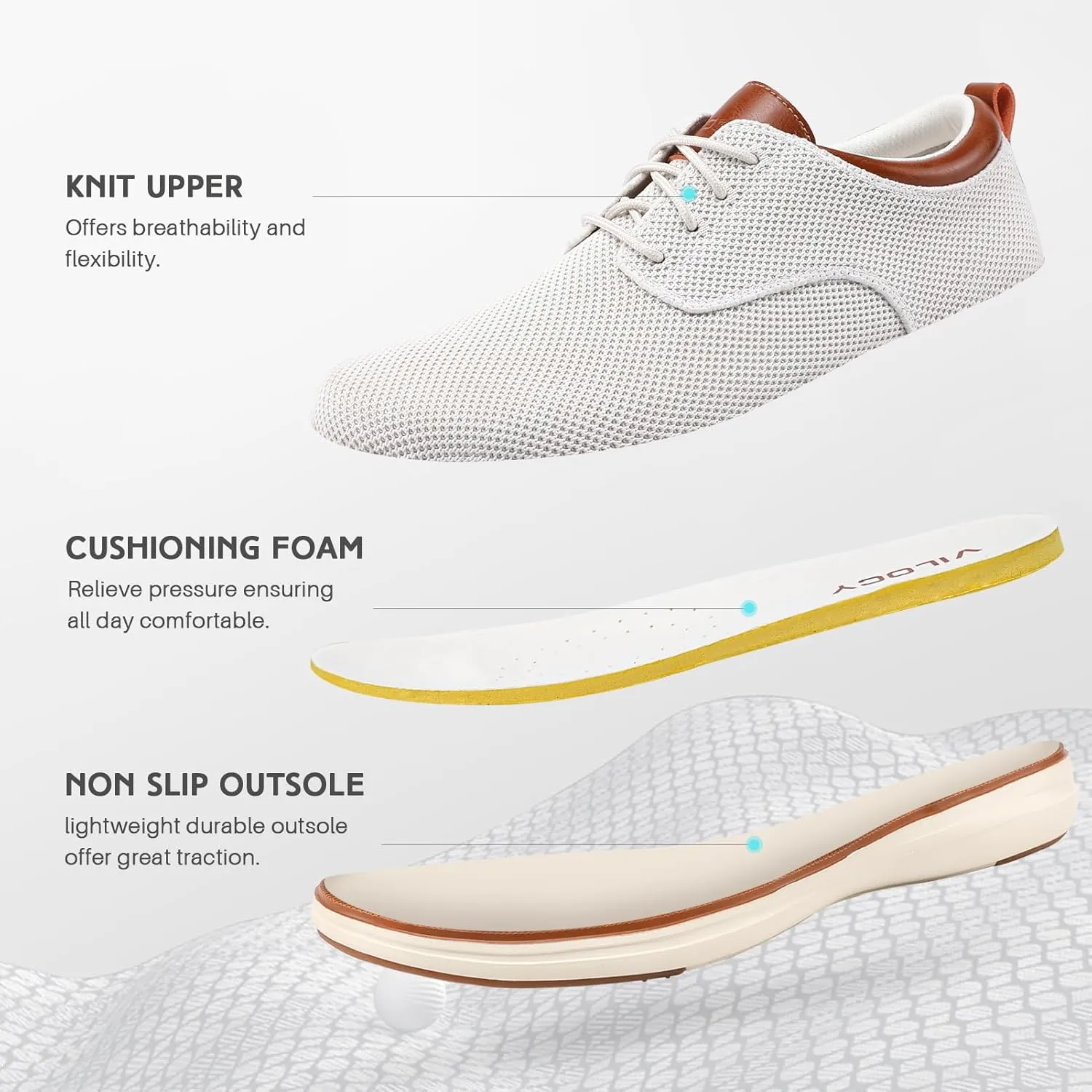 VILOCY Men's Wide Casual Dress Oxfords Business Shoes Fashion Sneakers Mesh Breathable Comfortable Walking Shoes