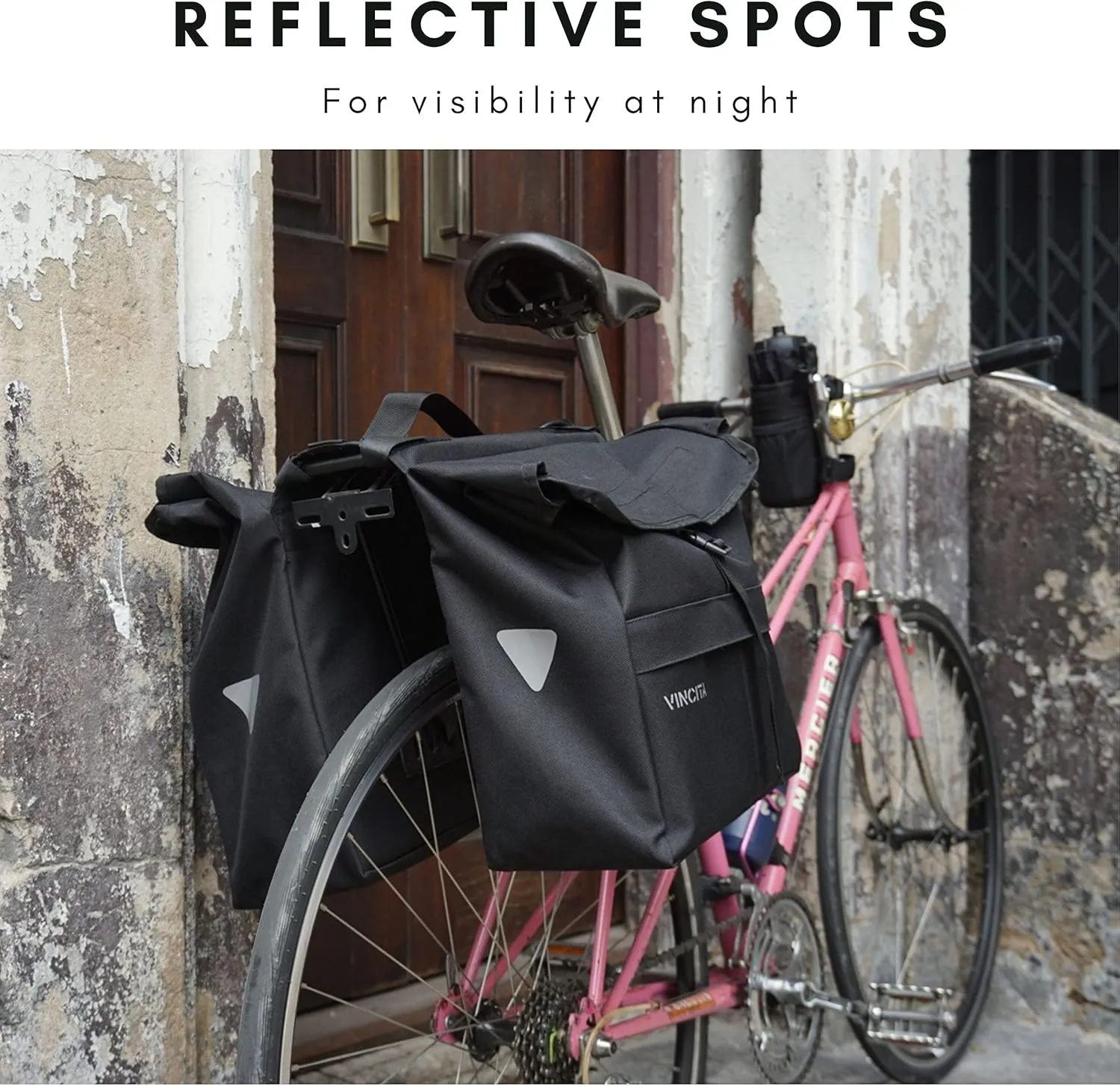 Vincita New Top Load Double Pannier Water Resistant Cycling Side Bags - 12 L with Rain Cover, Large, Carrying Handle, Reflective Spots - Bike Rack Carrier Saddle Bag - Bicycle Accessories (Green Camo)