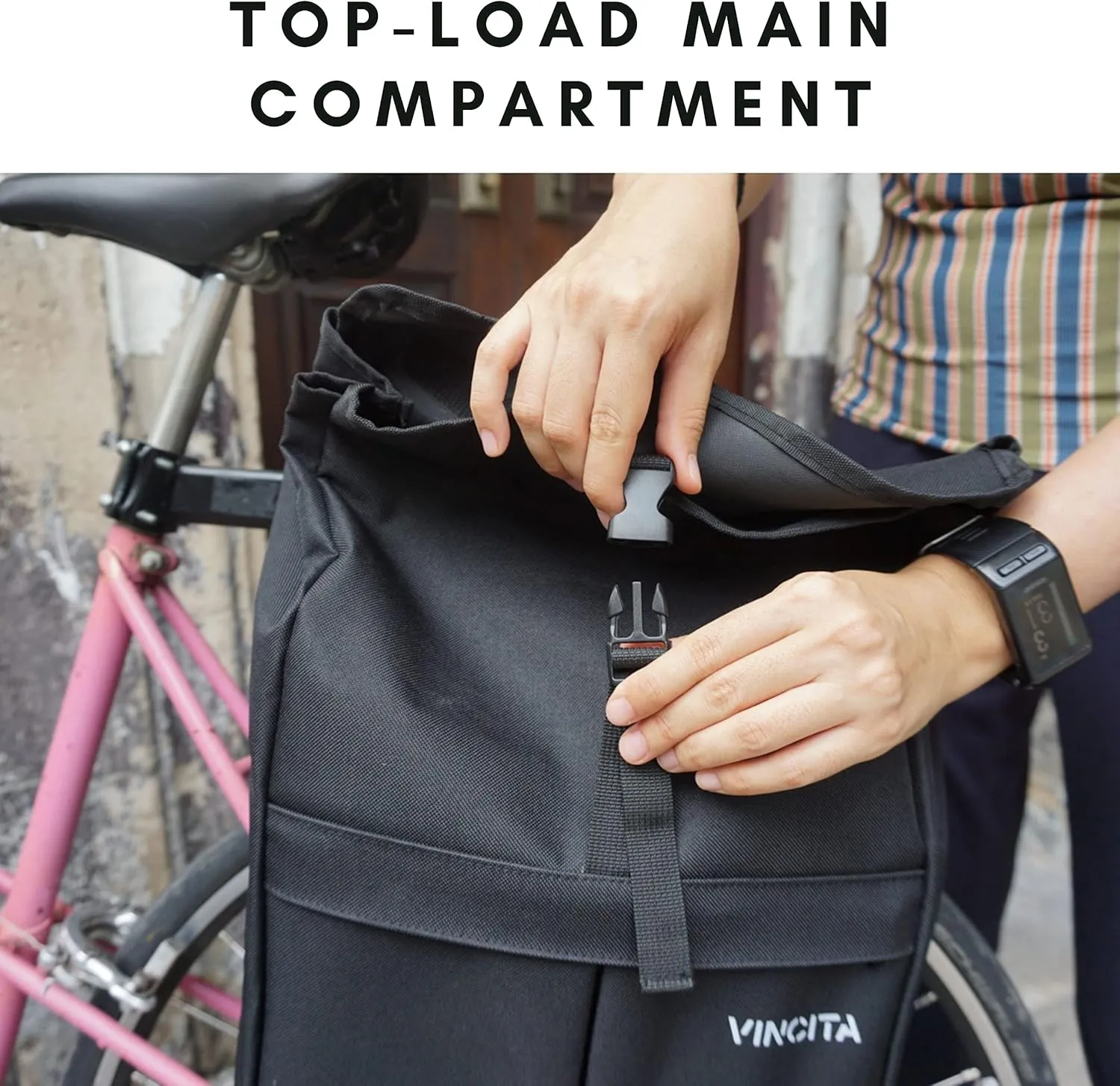 Vincita New Top Load Double Pannier Water Resistant Cycling Side Bags - 12 L with Rain Cover, Large, Carrying Handle, Reflective Spots - Bike Rack Carrier Saddle Bag - Bicycle Accessories (Green Camo)