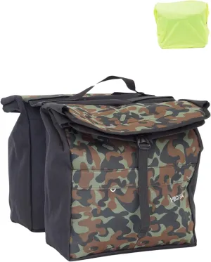 Vincita New Top Load Double Pannier Water Resistant Cycling Side Bags - 12 L with Rain Cover, Large, Carrying Handle, Reflective Spots - Bike Rack Carrier Saddle Bag - Bicycle Accessories (Green Camo)