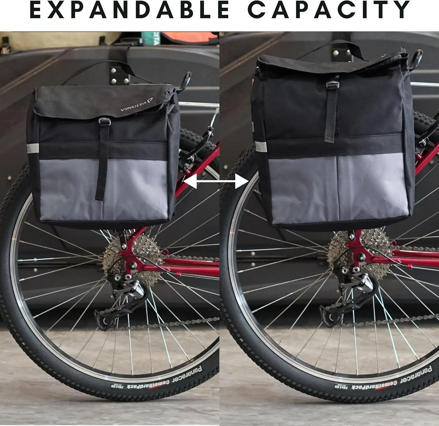 Vincita New Top Load Double Pannier Water Resistant Cycling Side Bags - 12 L with Rain Cover, Large, Carrying Handle, Reflective Spots - Bike Rack Carrier Saddle Bag - Bicycle Accessories (Green Camo)