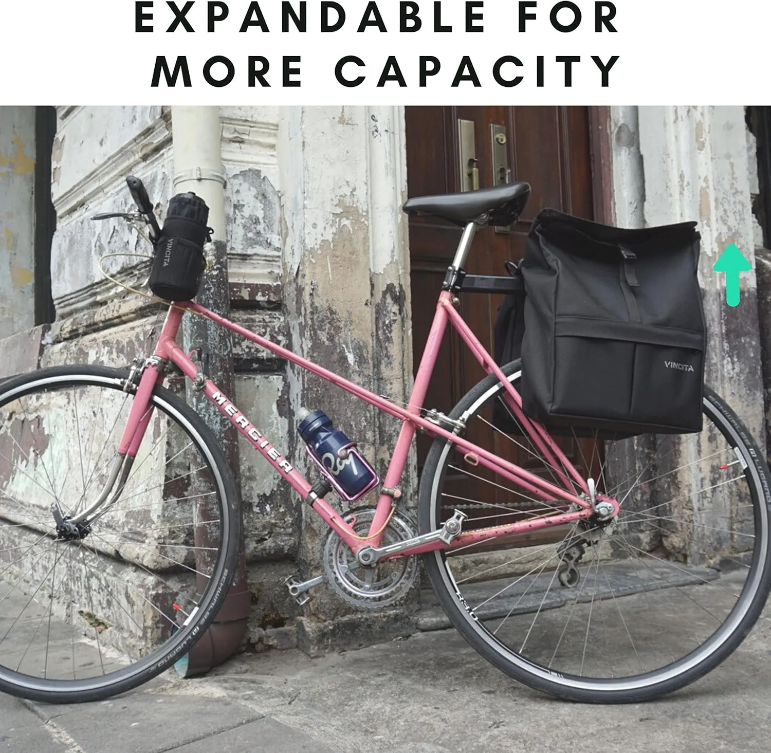 Vincita Top Load Double Pannier Water Resistant Cycling Side Bags - 12 L with Rain Cover, Large, Carrying Handle, Reflective Spots - Bike Rack Carrier Saddle Bag - Bicycle Accessories…