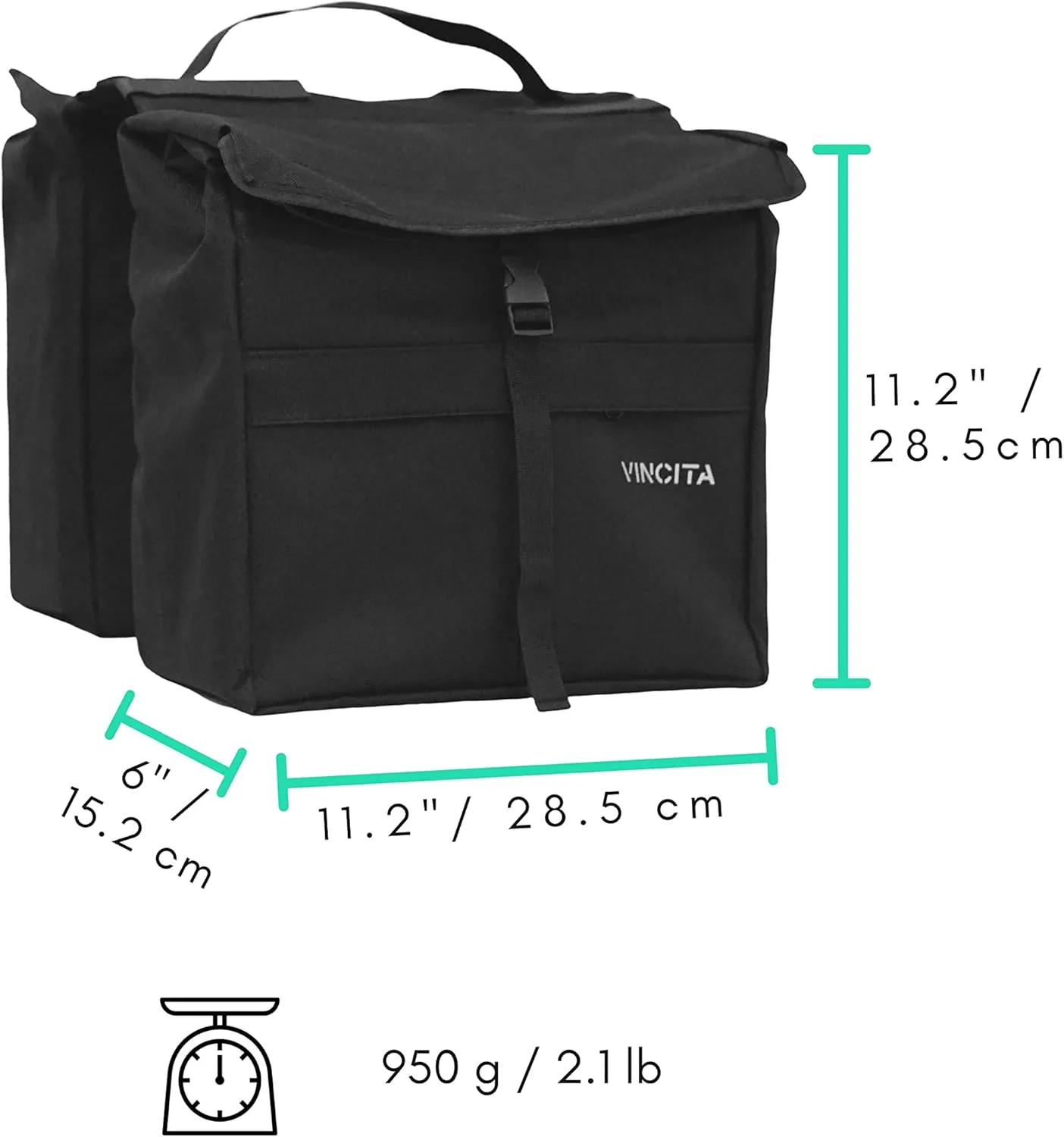 Vincita Top Load Double Pannier Water Resistant Cycling Side Bags - 12 L with Rain Cover, Large, Carrying Handle, Reflective Spots - Bike Rack Carrier Saddle Bag - Bicycle Accessories…