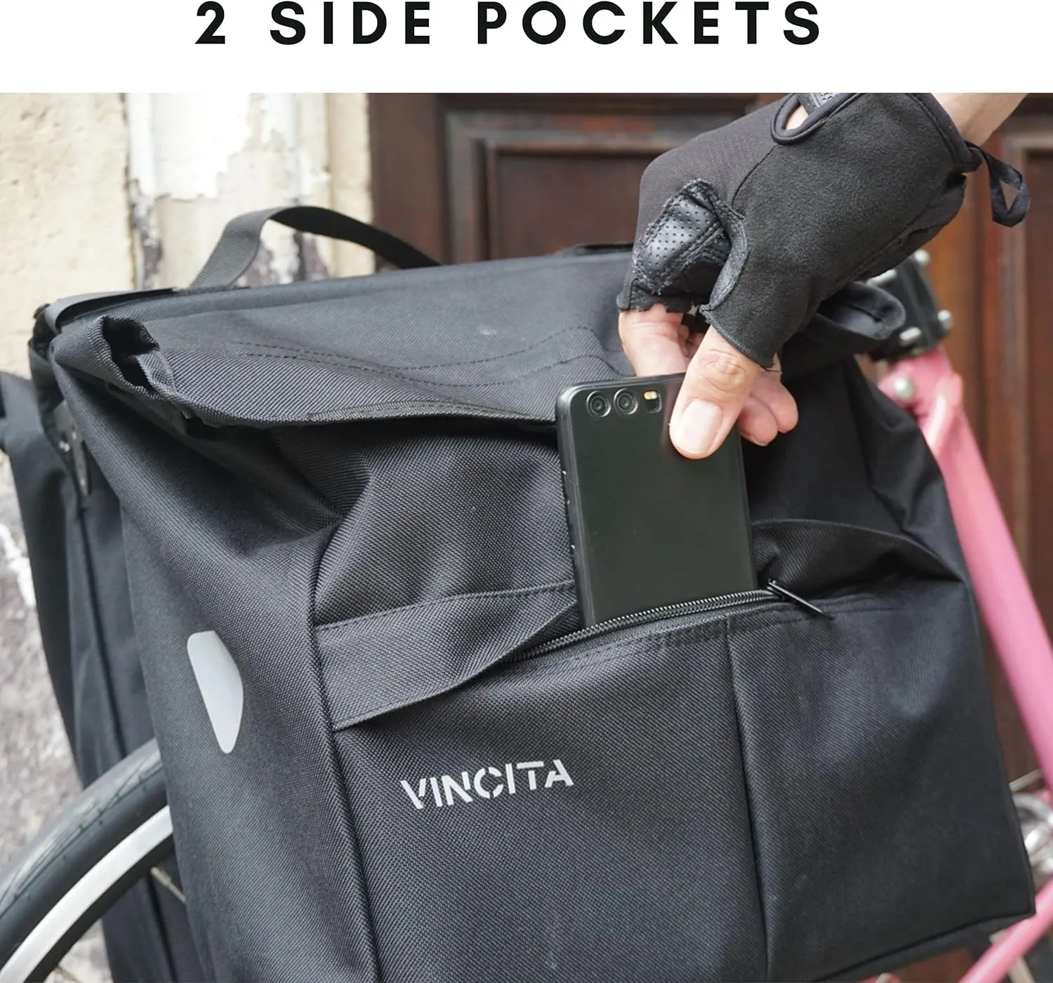 Vincita Top Load Double Pannier Water Resistant Cycling Side Bags - 12 L with Rain Cover, Large, Carrying Handle, Reflective Spots - Bike Rack Carrier Saddle Bag - Bicycle Accessories…