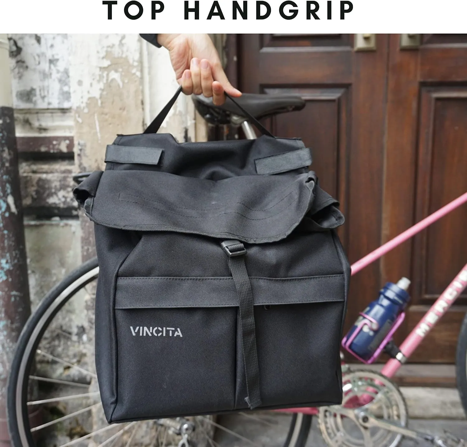Vincita Top Load Double Pannier Water Resistant Cycling Side Bags - 12 L with Rain Cover, Large, Carrying Handle, Reflective Spots - Bike Rack Carrier Saddle Bag - Bicycle Accessories…