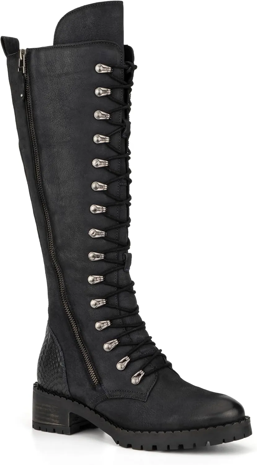 VINTAGE FOUNDRY CO. EST. 2014 Womens Henrietta Tall, Round Toe Boots, Microfleece Lining, Flats Thermoplastic Rubber Outsole