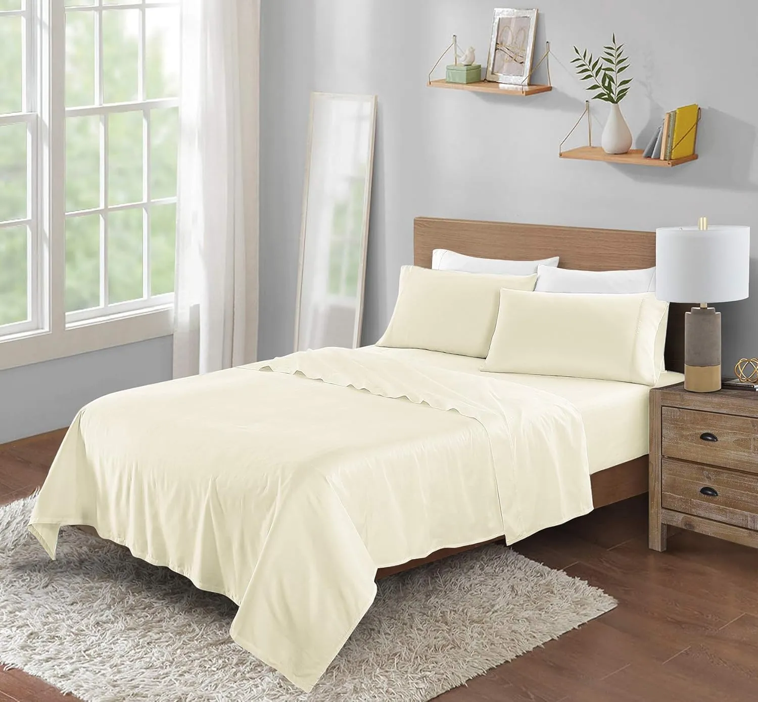 Viscose Sheet Set - King Size,100% Rayon Made from Bamboo, 4 Piece Set with Deep Pockets up to 18 Inches - Luxuriously Soft, Cooling, and Silky Sateen Weave - Ivory (King)