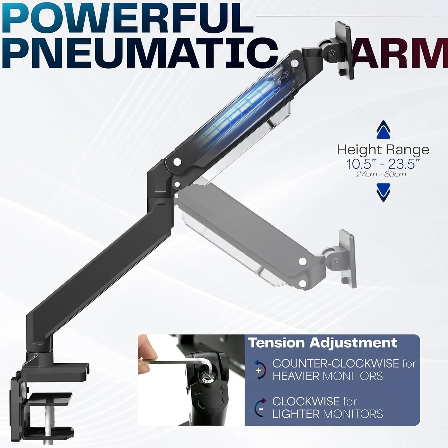 VIVO Premium Aluminum Heavy Duty Monitor Arm for Ultrawide Screens up to 49 inches and 33 lbs, Single Desk Mount, Pneumatic Height, Max VESA 100x100, Black, STAND-V101G1