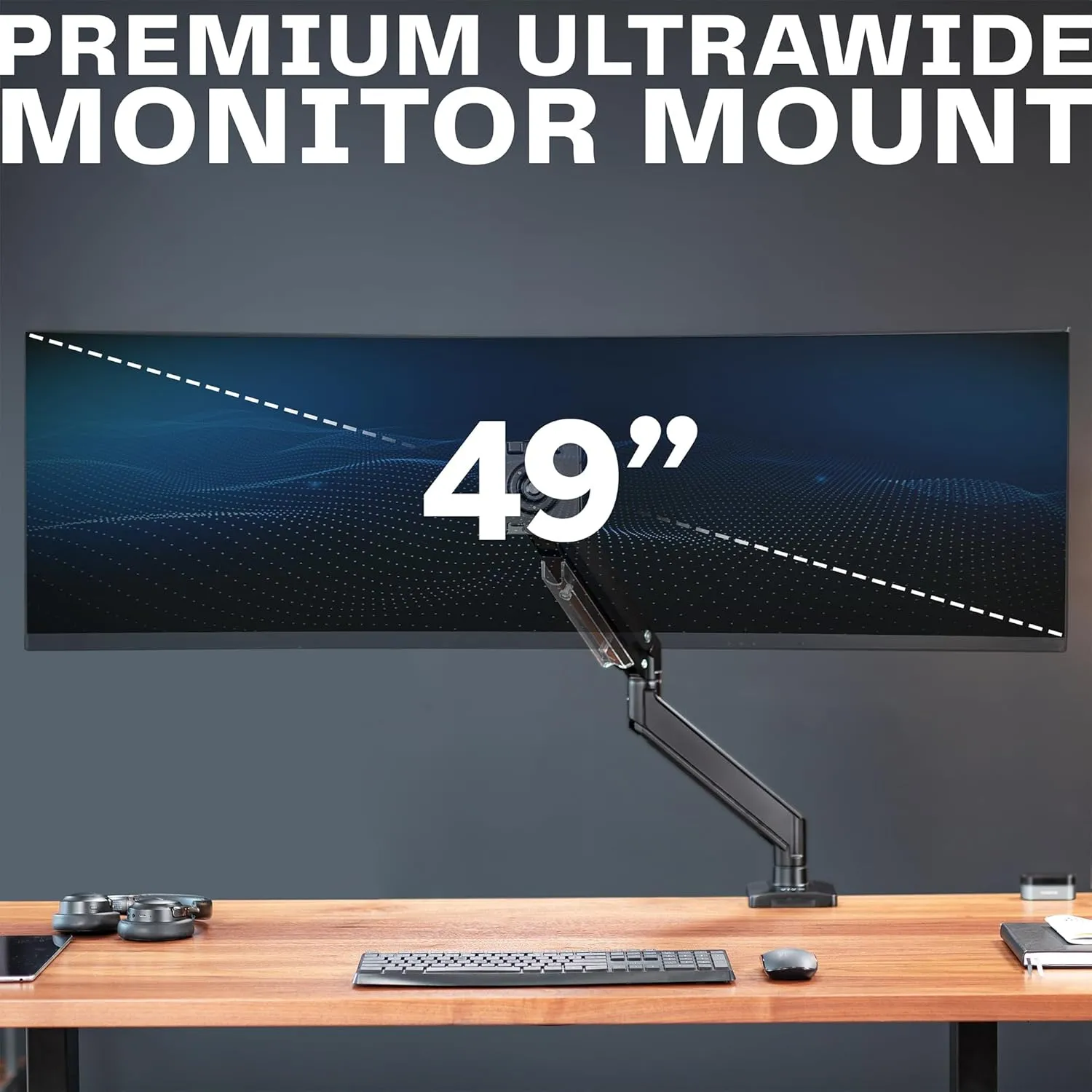 VIVO Premium Aluminum Heavy Duty Monitor Arm for Ultrawide Screens up to 49 inches and 33 lbs, Single Desk Mount, Pneumatic Height, Max VESA 100x100, Black, STAND-V101G1
