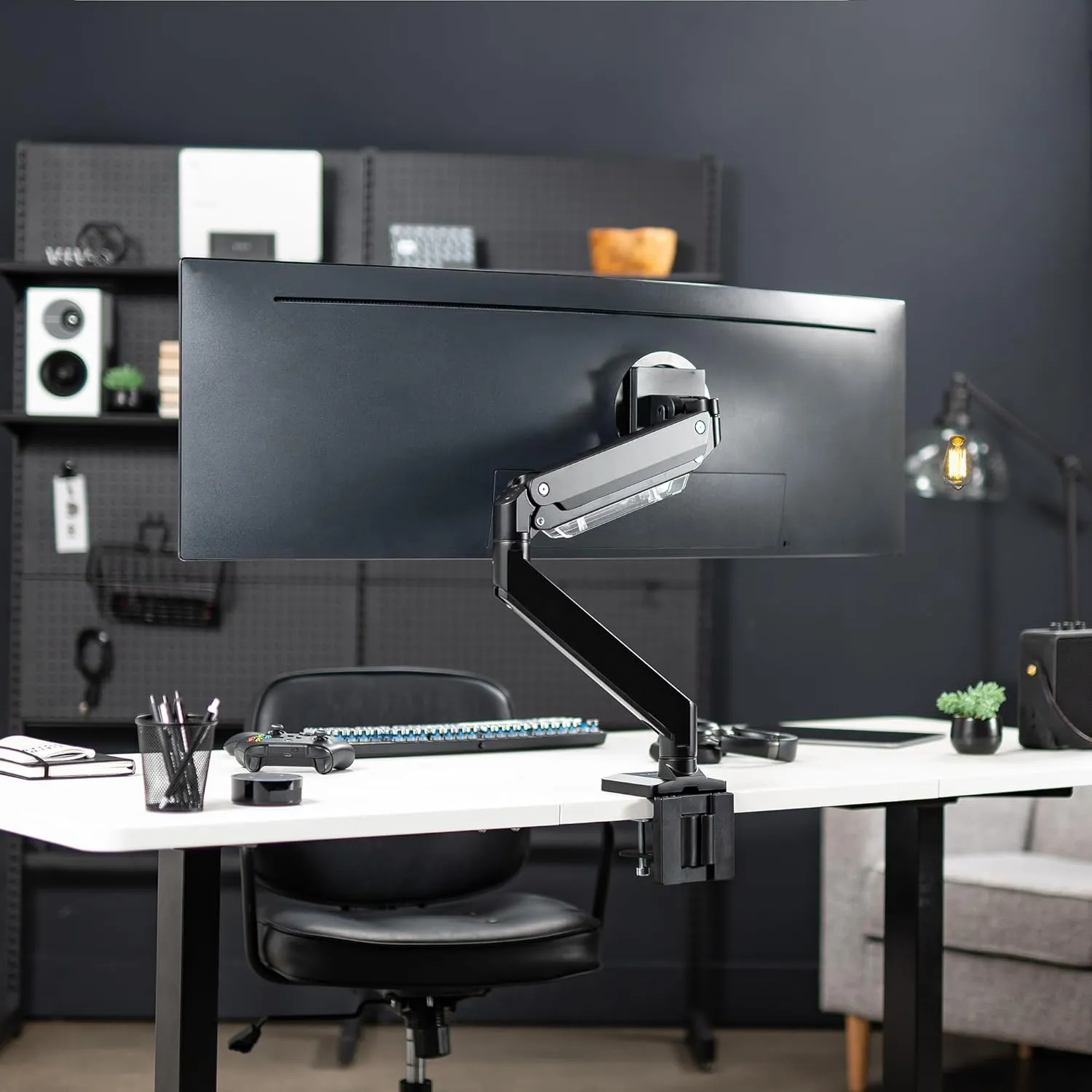 VIVO Premium Aluminum Heavy Duty Monitor Arm for Ultrawide Screens up to 49 inches and 33 lbs, Single Desk Mount, Pneumatic Height, Max VESA 100x100, Black, STAND-V101G1
