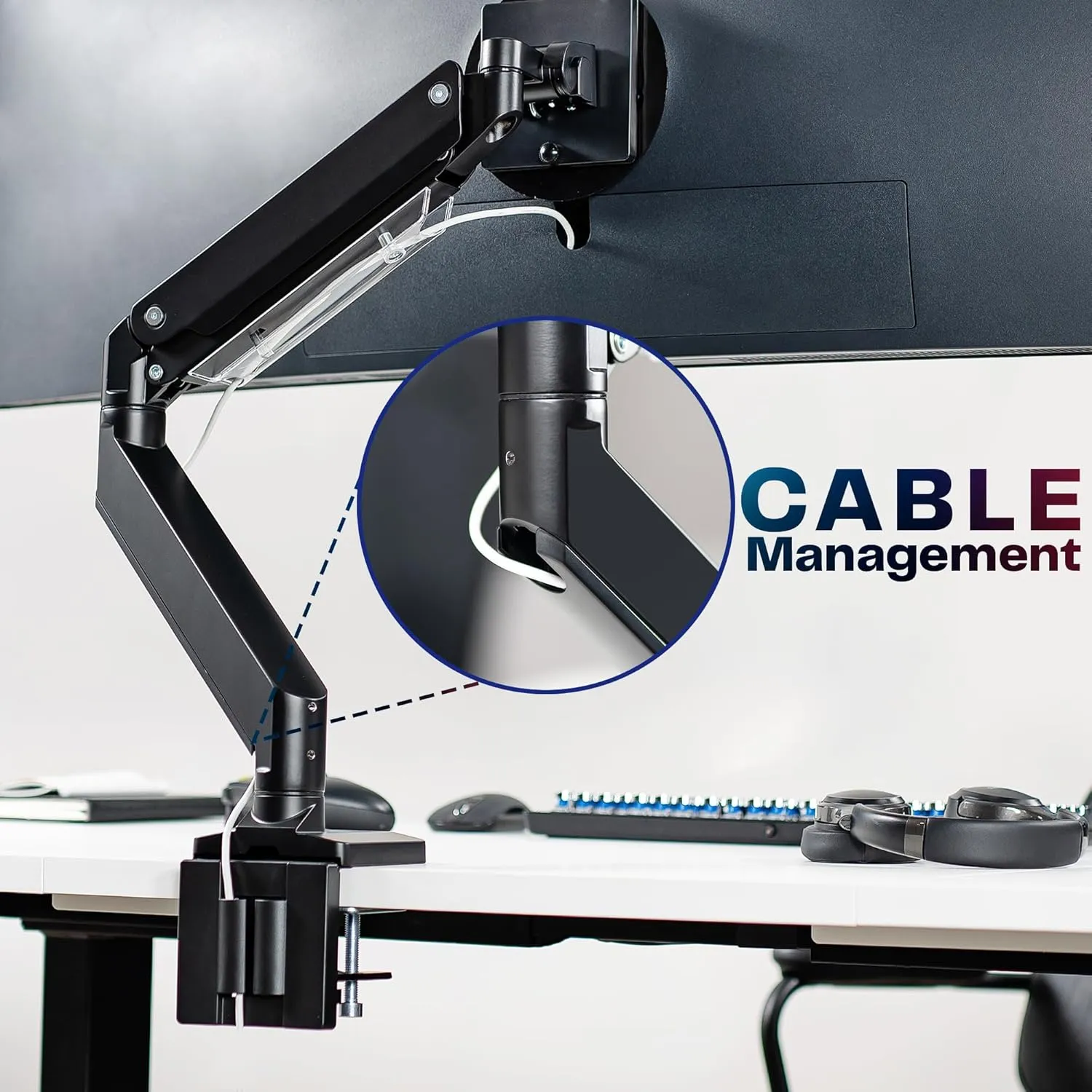 VIVO Premium Aluminum Heavy Duty Monitor Arm for Ultrawide Screens up to 49 inches and 33 lbs, Single Desk Mount, Pneumatic Height, Max VESA 100x100, Black, STAND-V101G1