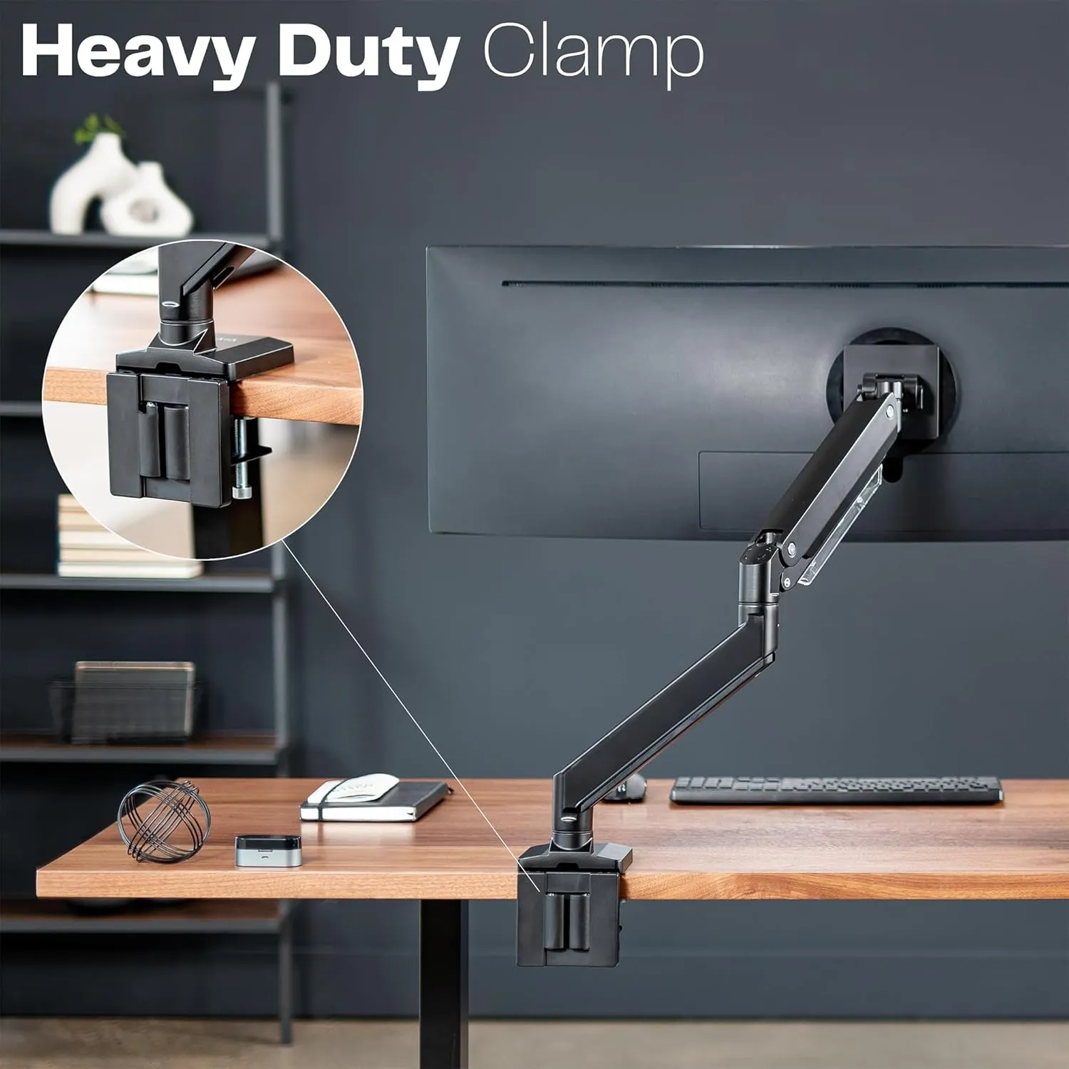 VIVO Premium Aluminum Heavy Duty Monitor Arm for Ultrawide Screens up to 49 inches and 33 lbs, Single Desk Mount, Pneumatic Height, Max VESA 100x100, Black, STAND-V101G1