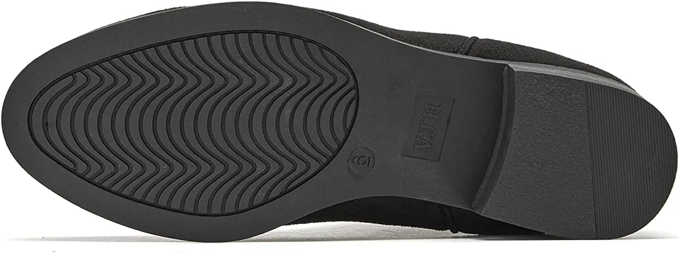 VJH confort Women's Slip on Ankle Boot, Western Almond Round Toe Low Heel Elastic Chelsea Bootie