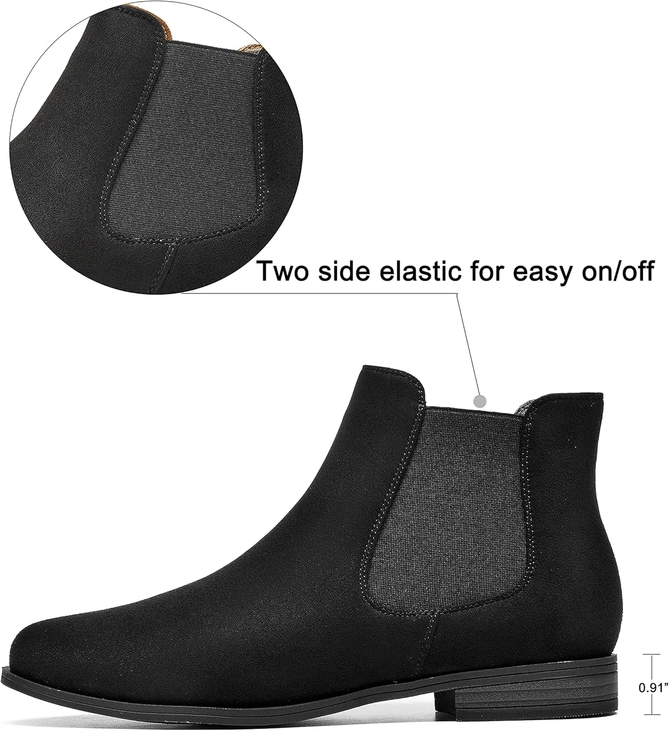 VJH confort Women's Slip on Ankle Boot, Western Almond Round Toe Low Heel Elastic Chelsea Bootie
