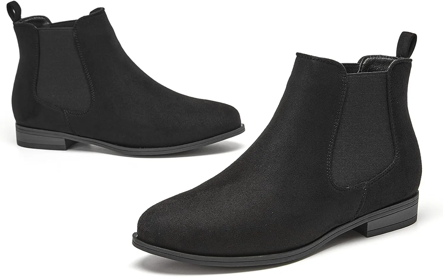 VJH confort Women's Slip on Ankle Boot, Western Almond Round Toe Low Heel Elastic Chelsea Bootie