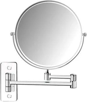 Wall Mirror for Bathroom , 8-Inch Wall Mounted Makeup Mirror, 3X Magnification Two-Sided 360° Swivel Adjustable Height Cosmetic Extendable Bathroom Round Shape Vanity Mirror Chrome,6inchsquarebottom (